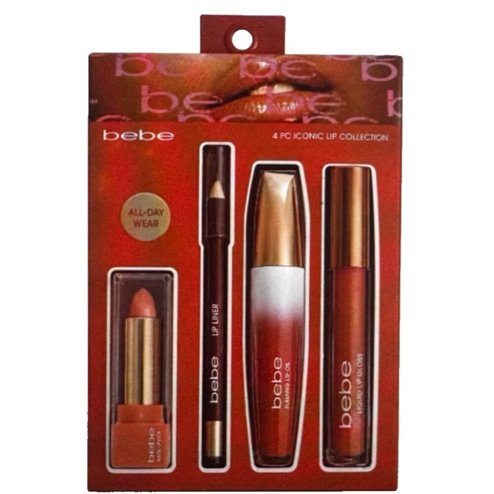 Bebe 4 Pc Iconic Lip Collection Lipstick Lip Liner Lip Oil Gloss Makeup Set